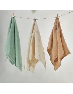BB-CDSW008,ONINO - Muselina multifunctionala din bumbac 100% organic, HUG.me, Pure Nature, x3 bucati, 60 x 60 cm, certificata GO 2