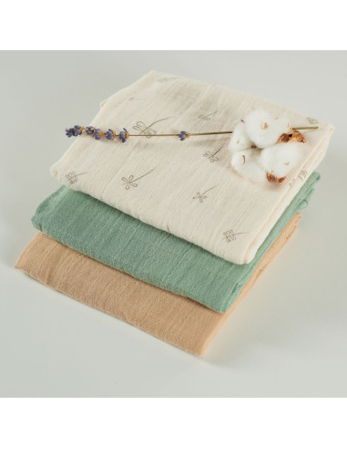 BB-CDSW008,ONINO - Muselina multifunctionala din bumbac 100% organic, HUG.me, Pure Nature, x3 bucati, 60 x 60 cm, certificata GO