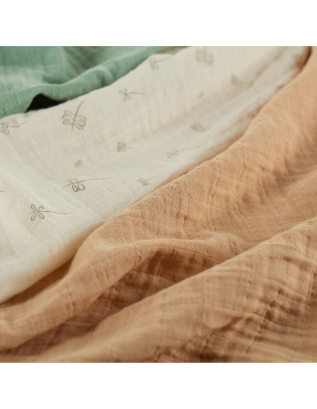 BB-CDSW008,ONINO - Muselina multifunctionala din bumbac 100% organic, HUG.me, Pure Nature, x3 bucati, 60 x 60 cm, certificata GO