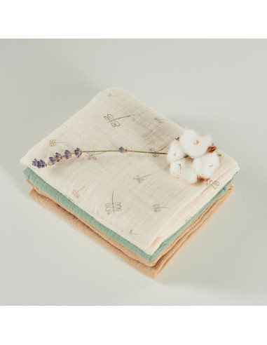 BB-CDSW008,ONINO - Muselina multifunctionala din bumbac 100% organic, HUG.me, Pure Nature, x3 bucati, 60 x 60 cm, certificata GO