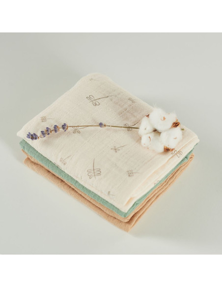 BB-CDSW008,ONINO - Muselina multifunctionala din bumbac 100% organic, HUG.me, Pure Nature, x3 bucati, 60 x 60 cm, certificata GO