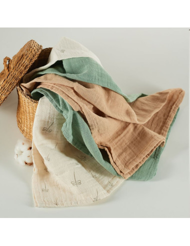 BB-CDSW008,ONINO - Muselina multifunctionala din bumbac 100% organic, HUG.me, Pure Nature, x3 bucati, 60 x 60 cm, certificata GO