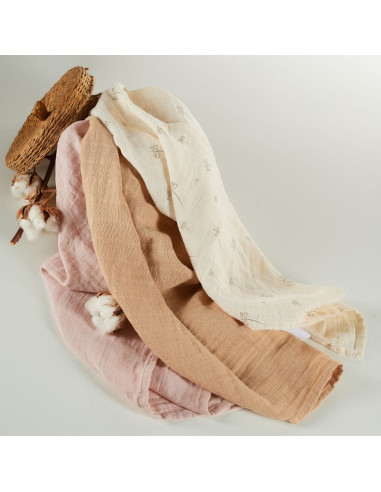 BB-CDSW007,ONINO - Muselina multifunctionala din bumbac 100% organic, HUG.me, Pure Bloom, x3 bucati, 60 x 60 cm, certificata GOT