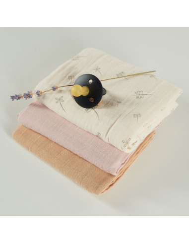 BB-CDSW007,ONINO - Muselina multifunctionala din bumbac 100% organic, HUG.me, Pure Bloom, x3 bucati, 60 x 60 cm, certificata GOT