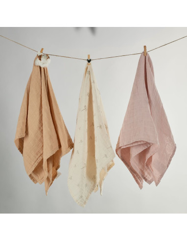 BB-CDSW007,ONINO - Muselina multifunctionala din bumbac 100% organic, HUG.me, Pure Bloom, x3 bucati, 60 x 60 cm, certificata GOT