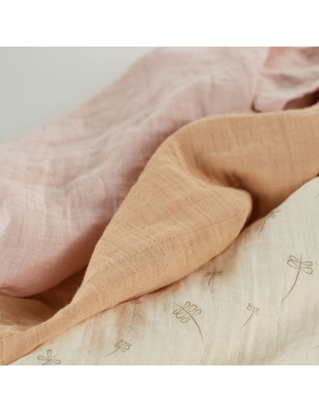 BB-CDSW007,ONINO - Muselina multifunctionala din bumbac 100% organic, HUG.me, Pure Bloom, x3 bucati, 60 x 60 cm, certificata GOT