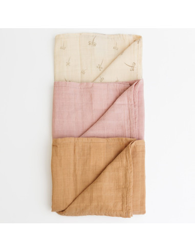 BB-CDSW007,ONINO - Muselina multifunctionala din bumbac 100% organic, HUG.me, Pure Bloom, x3 bucati, 60 x 60 cm, certificata GOT