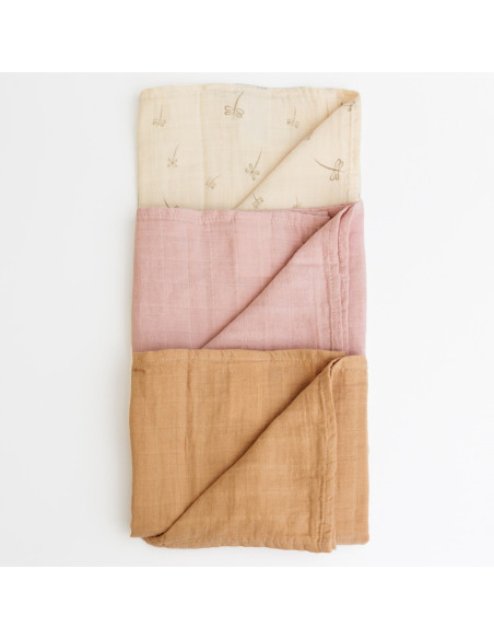 BB-CDSW007,ONINO - Muselina multifunctionala din bumbac 100% organic, HUG.me, Pure Bloom, x3 bucati, 60 x 60 cm, certificata GOT