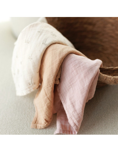 BB-CDSW007,ONINO - Muselina multifunctionala din bumbac 100% organic, HUG.me, Pure Bloom, x3 bucati, 60 x 60 cm, certificata GOT