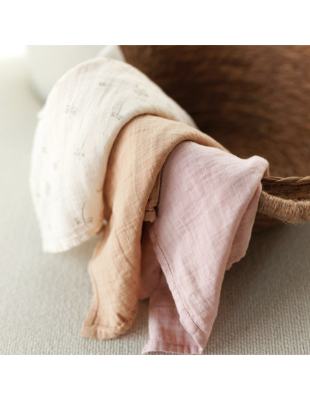 BB-CDSW007,ONINO - Muselina multifunctionala din bumbac 100% organic, HUG.me, Pure Bloom, x3 bucati, 60 x 60 cm, certificata GOT