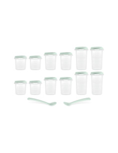 TN-89528,Set 12 recipiente gradate cu 2 lingurite Miniland Mint, 200, 250 si 330 ml