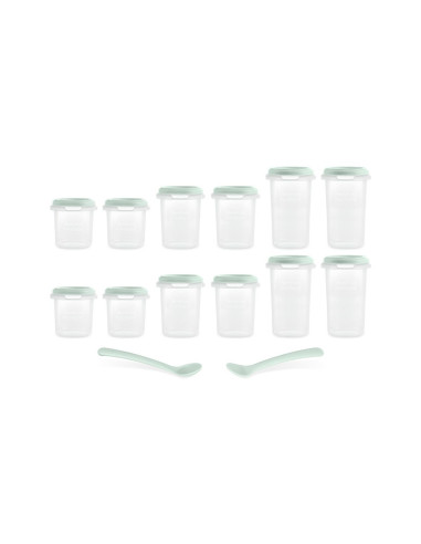 TN-89528,Set 12 recipiente gradate cu 2 lingurite Miniland Mint, 200, 250 si 330 ml