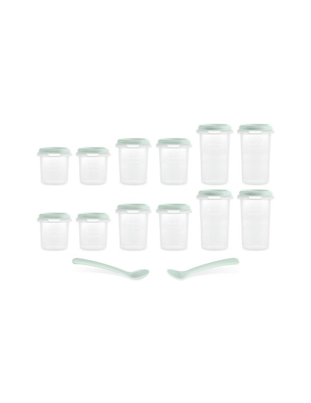 TN-89528,Set 12 recipiente gradate cu 2 lingurite Miniland Mint, 200, 250 si 330 ml