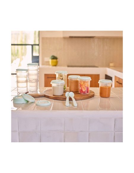 TN-89528,Set 12 recipiente gradate cu 2 lingurite Miniland Mint, 200, 250 si 330 ml