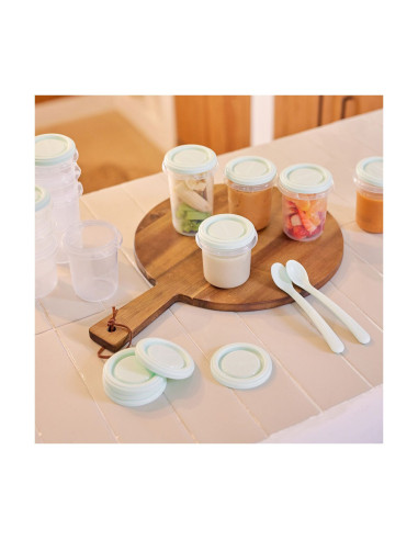 TN-89528,Set 12 recipiente gradate cu 2 lingurite Miniland Mint, 200, 250 si 330 ml