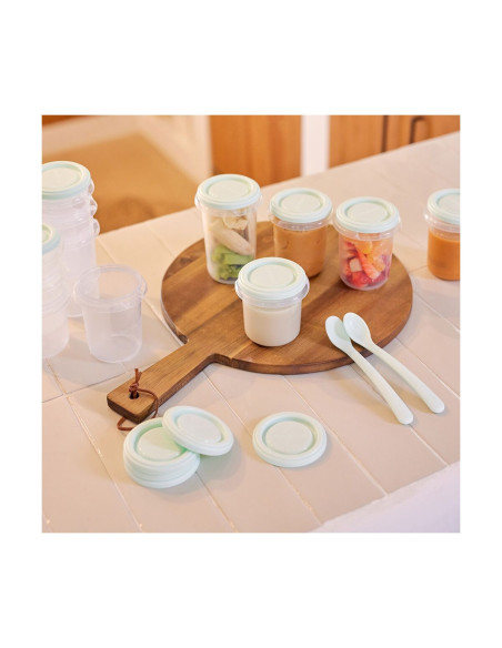 TN-89528,Set 12 recipiente gradate cu 2 lingurite Miniland Mint, 200, 250 si 330 ml