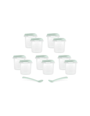 TN-89522,Set 10 recipiente ermetice gradate si 2 lingurite Miniland Mint 200 ml