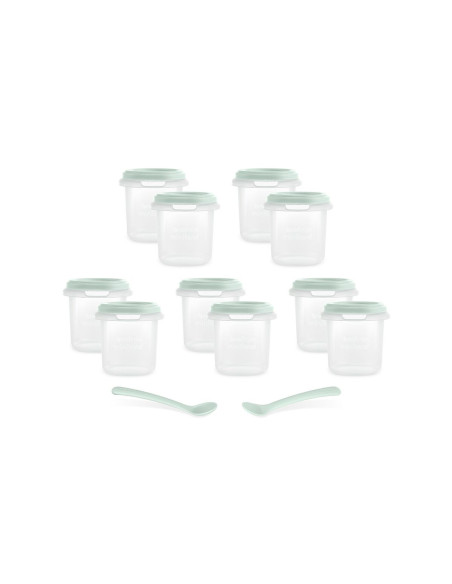 TN-89522,Set 10 recipiente ermetice gradate si 2 lingurite Miniland Mint 200 ml