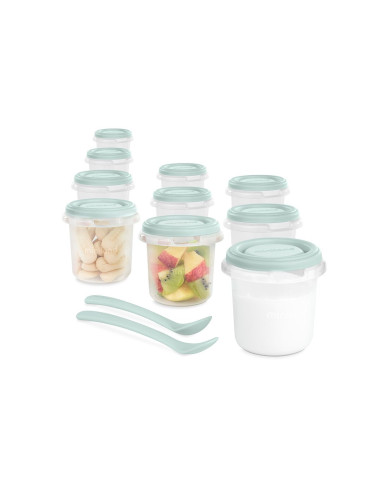 TN-89522,Set 10 recipiente ermetice gradate si 2 lingurite Miniland Mint 200 ml