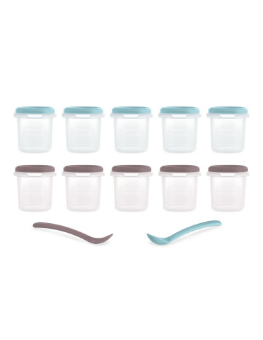 TN-89568,Set 10 recipiente ermetice gradate cu 2 lingurite Miniland Terra 200 ml