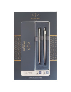 S757,Set cadou stilou + creion mecanic Parker Jotter SS-CT, corp metalic argintiu