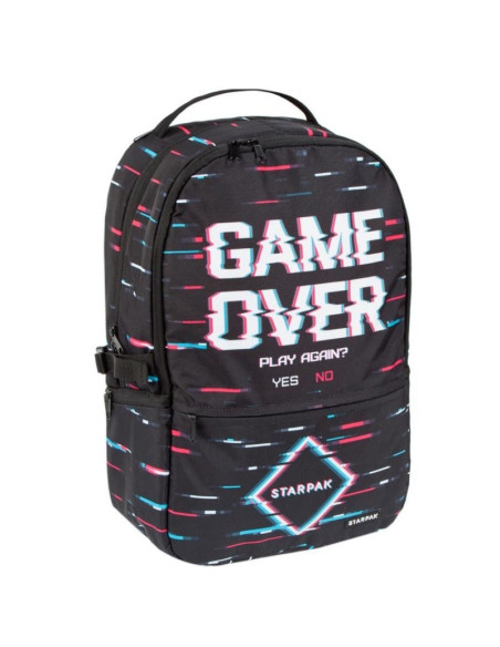 G483,Ghiozdan Starpak Game Over, gradinita, 2 comparimente, 3 buzunare, negru, 446576