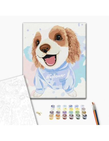P4714,Set pictura pe numere 40x50cm, Brushme - Catelul prieten - pensule, culori, BS51353