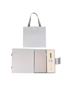 S2739,Set cadou stilou alb/auriu + agenda mate A6 Cresco Classic Premium 8300222 CL-06, cutie argintie magnet