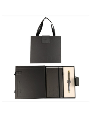 S2740,Set cadou stilou grafit/argintiu + agenda mate A6 Cresco Elegant Premium 850061-1, cutie neagra magnet