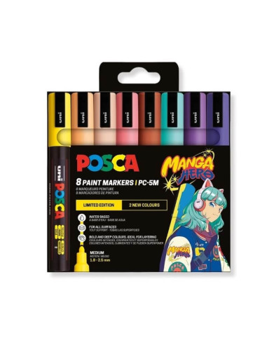 M1644,Marker UNI PC-5M Posca 1.8-2.5 mm set 8 culori MANGA HERO