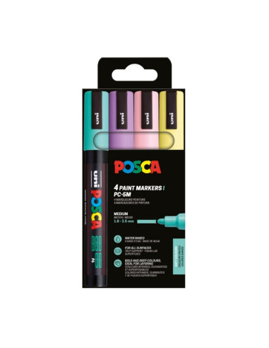 M1534,Marker UNI Posca PC-5M, varf rotund, 1.8-2.5mm, set 4 culori pastel