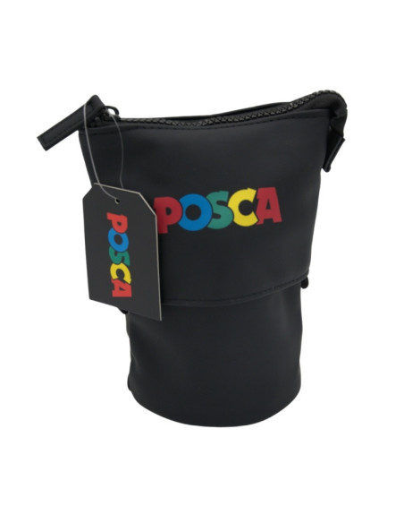 Penar echipat UNI Posca, Stand UP, cilindric, 1 fermoar, negru, 18buc