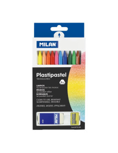 027212K,Creionane colorate cerate Milan 027212K, 12 culori + radiera + ascutitoare