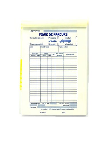 Foi parcurs marfa/persoane A5, hartie offset de 54g/mp, 100 file