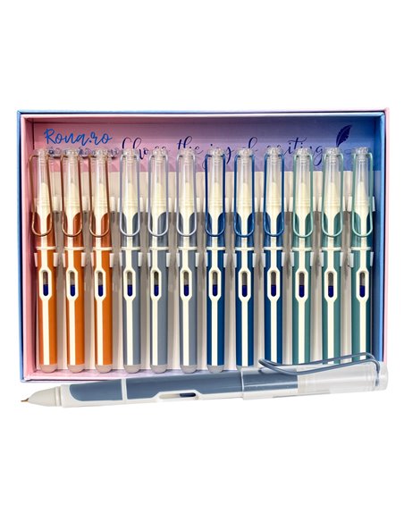 Set 12 stilouri din plastic cu cerneala termosensibila si penita ascunsa 16323, Culori asortate