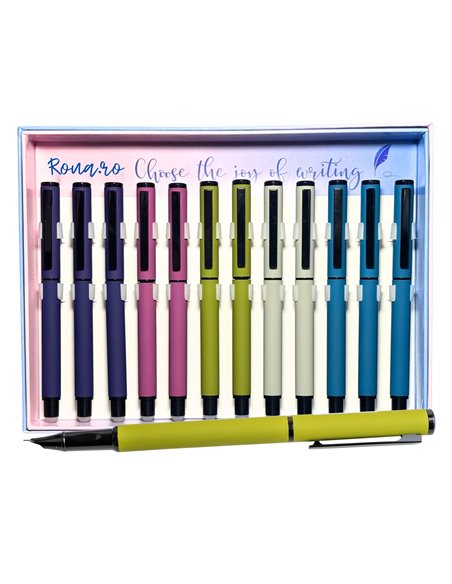 Set 12 stilouri metalice cu cerneala termosensibila si penita ascunsa 16334, Culori asortate