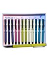 Set 12 stilouri metalice cu cerneala termosensibila si penita ascunsa 16334, Culori asortate