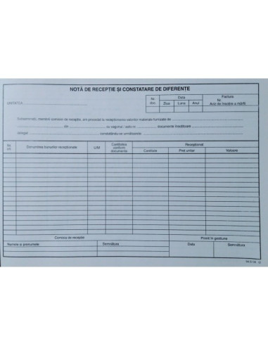 TP000054,Nota receptie constatare diferente fara tva