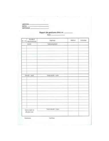 TP000104,Raport de gestiune zilnic autocopiativ