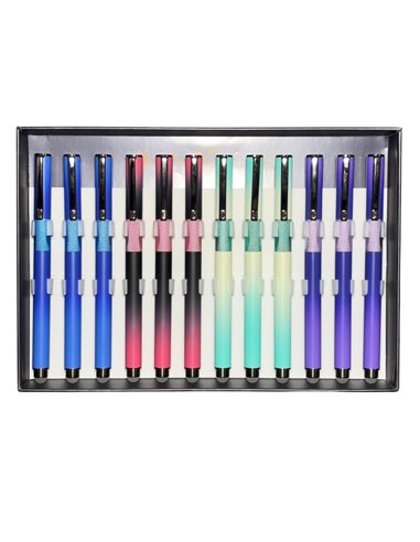 Set 12 stilouri metalice cu cerneala termosensibila si penita ascunsa 30023M, Culori asortate