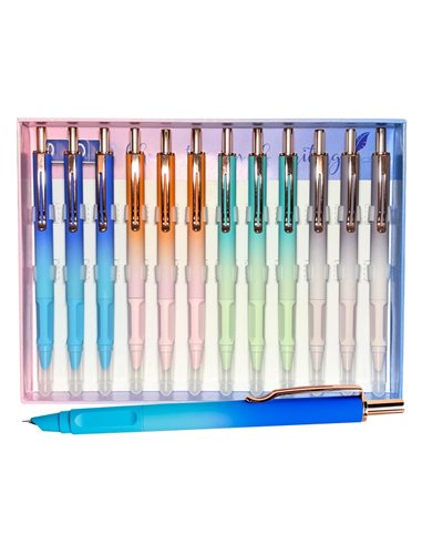 Set 12 stilouri metalice cu cerneala termosensibila si mecanism 16335, Culori asortate