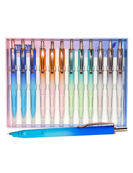 Set 12 stilouri metalice cu cerneala termosensibila si mecanism 16335, Culori asortate