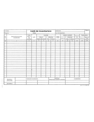 Lista inventar 14 coloane orizontale