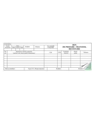 Bon predare transfer restituire autocopiativ