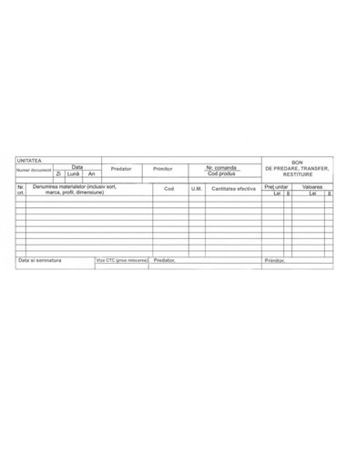 Bon predare transfer restituire