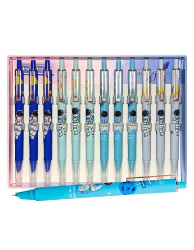 Set 12 stilouri din plastic cu cerneala termosensibila si mecanism 16347, Motiv astronaut