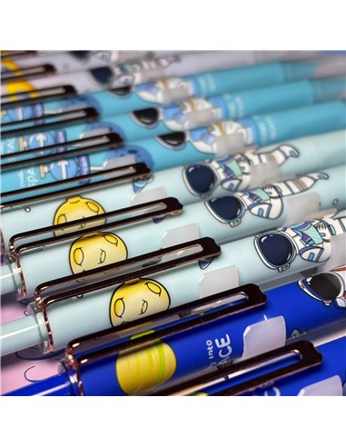 Set 12 stilouri din plastic cu cerneala termosensibila si mecanism 16347, Motiv astronaut