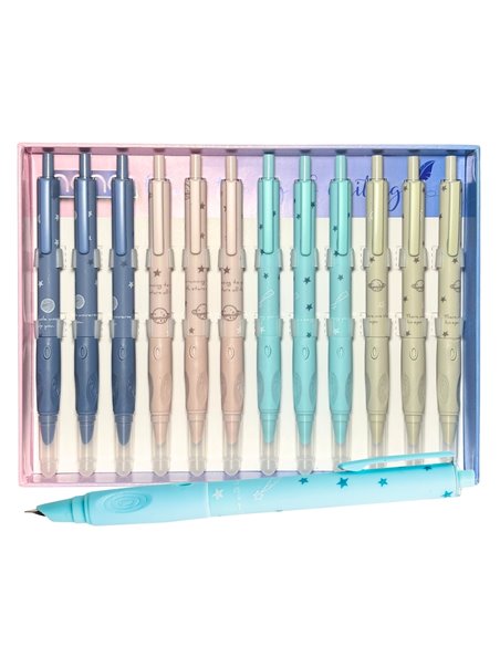 Set 12 stilouri din plastic cu cerneala termosensibila si mecanism 16302 , Motiv universe