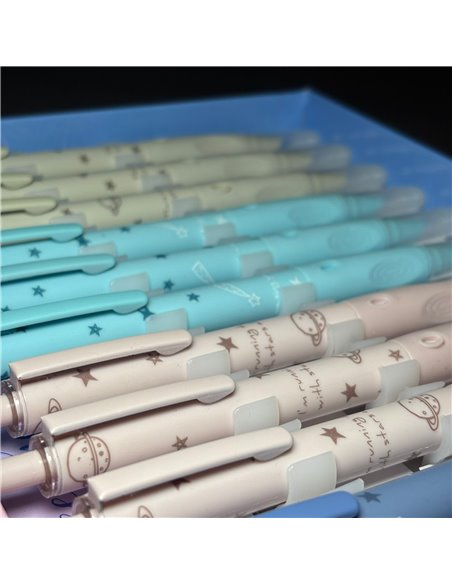 Set 12 stilouri din plastic cu cerneala termosensibila si mecanism 16302 , Motiv universe