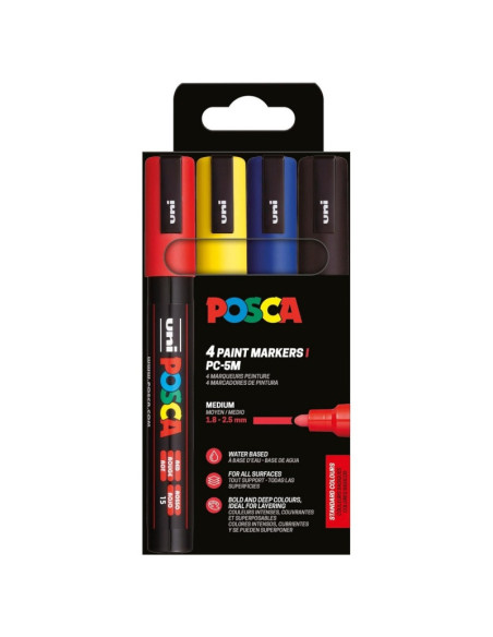 M1506,Marker UNI Posca PC-5M, varf rotund, 1.8-2.5mm, set 4 culori